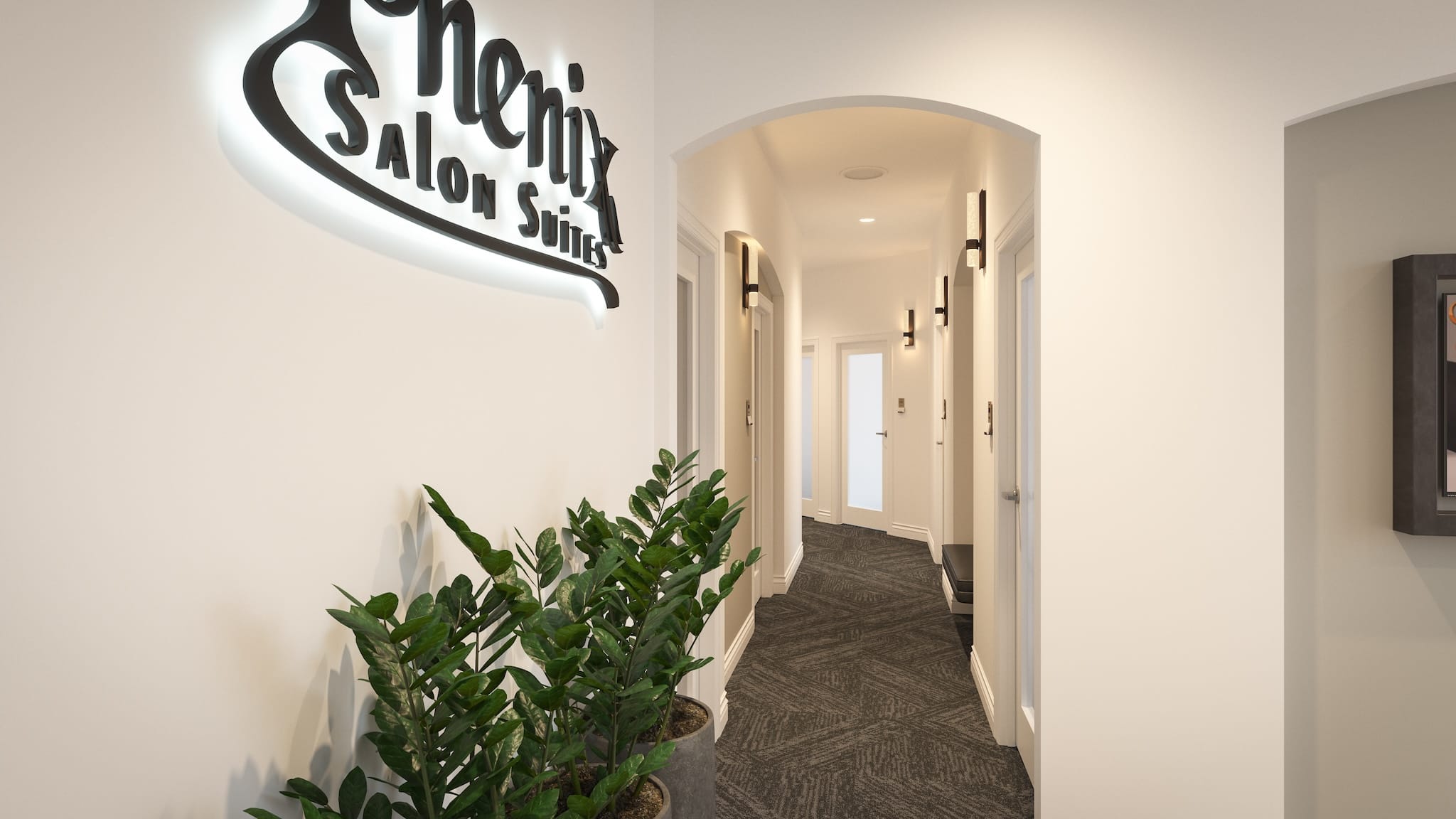 About Us 1 Phenix Salon DFW - Lobby to Corridor